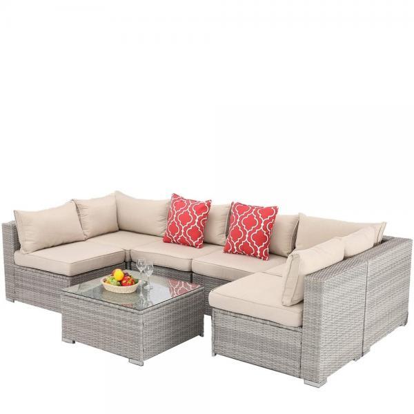 Комплект мебели Диван модульный + стол YR822BgB Grey/Beige Afina-Garden в интернет гипермаркете «Планета Лета». Фото Комплект мебели Диван модульный + стол YR822BgB Grey/Beige в интернет гипермаркете «Планета Лета». Фото