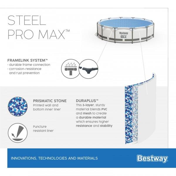 Бассейн каркасный 427х132см Steel Pro круглый,в комплекте лестница, Bestway 5612U в интернет гипермаркете «Планета Лета». Фото