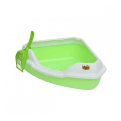 Туалет HOMECAT угловой с бортиком зелен. в комплекте с совком 56х42х18см в интернет гипермаркете «Планета Лета». Фото