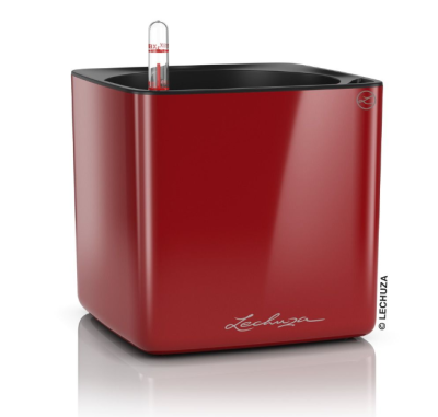 Кашпо Lechuza "Cube Glossy Complete scarlet red high gloss" (пластик), 17x17xH16 см в интернет гипермаркете «Планета Лета». Фото
