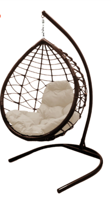 Кресло подвесное КАПЛЯ ЛОРИ, с ротангом коричневое, бежевая подушка 11530201 в интернет гипермаркете «Планета Лета». Фото