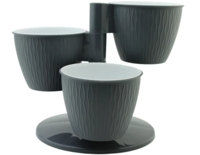 Горшок Каскад Пирамида Антрацит , из 3-х горшков с вкладками на поставке в интернет гипермаркете «Планета Лета». Фото