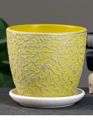 Кашпо  Муар желтый бутон d17,5 см, 2,5 л topson в интернет гипермаркете «Планета Лета». Фото Кашпо  Муар желтый бутон d17,5 см, 2,5 л в интернет гипермаркете «Планета Лета». Фото