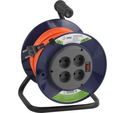 Удлинитель силовой на пластиковой катушке, б/з, 4 гнезда, 40м (ПВС 2х1), 10A. Оранжевый/черный, YX10 в интернет гипермаркете «Планета Лета». Фото