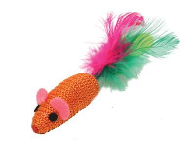 Игрушка "Когтеточка-мышь цветная с перьями" 5,5см в интернет гипермаркете «Планета Лета». Фото