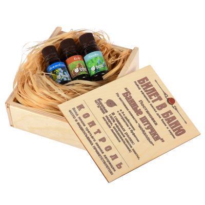 Набор "Билет в баню" 3 эфирных масла, мочалка БШ 32158 в интернет гипермаркете «Планета Лета». Фото