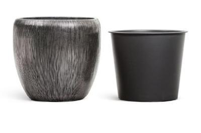 Кашпо TREEZ Effectory Wow Конус-Чаша Стальное серебро с рельефом в-28 см, д-30 см, 7/15л в интернет гипермаркете «Планета Лета». Фото