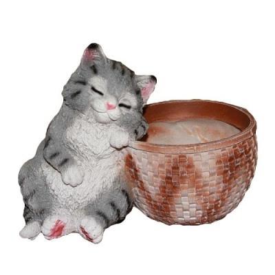 Садовая фигура-кашпо Котёнок спящий у корзины 18см 021 в интернет гипермаркете «Планета Лета». Фото