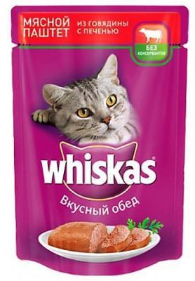 Корм Whiskas паштет для кошек говяд/печень 75г в интернет гипермаркете «Планета Лета». Фото
