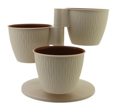Горшок Каскад "Пирамида" пудра, из 3-х горш., d12,5;h10 с вкл. на подст. в интернет гипермаркете «Планета Лета». Фото