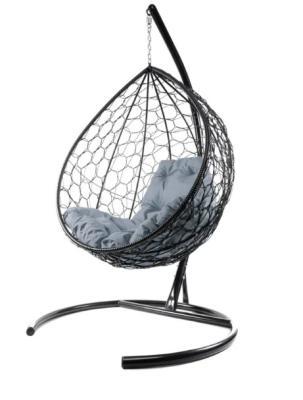 Кресло подвесное КАПЛЯ с ротангом черное , серая подушка в интернет гипермаркете «Планета Лета». Фото