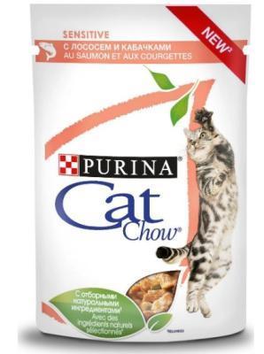 Корм CAT CHOW 85г д/кош.с чув.пищ. с лос. и каб соус в интернет гипермаркете «Планета Лета». Фото