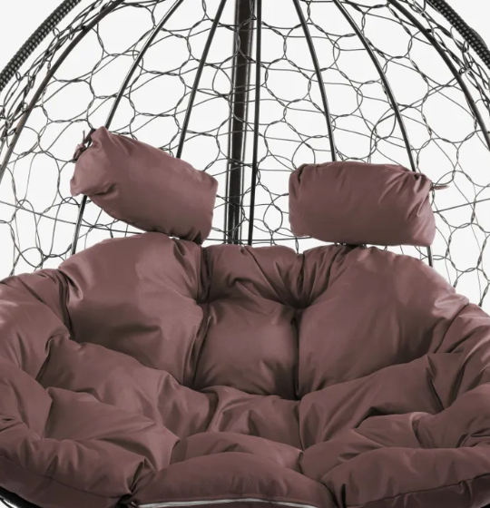 Кресло подвесное ДЛЯ ДВОИХ с ротангом коричневое, коричневая подушка в интернет гипермаркете «Планета Лета». Фото