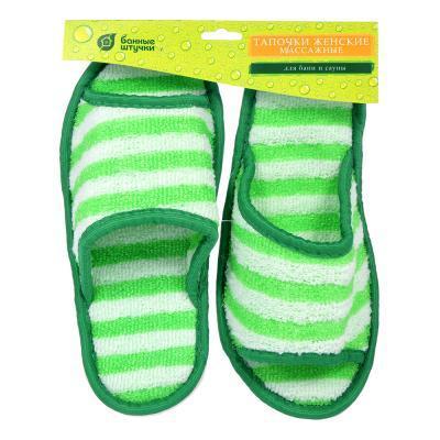 Тапочки банные женские массажные бело-зеленые БШ 32343 в интернет гипермаркете «Планета Лета». Фото