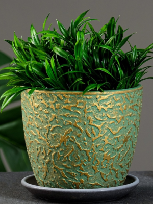 Кашпо  Муар зеленый бутон d14,6см, 1,3 л в интернет гипермаркете «Планета Лета». Фото