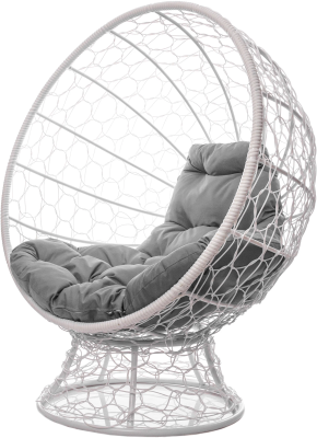 Кресло КОКОС на подставке с ротангом белое, серая подушка в интернет гипермаркете «Планета Лета». Фото